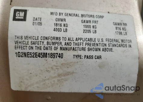 2005 Pontiac Grand Am Se z USA, uszkodzony, nr VIN 1G2NE52E45M189740